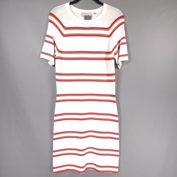NWT A.L.C. Thompson Dress Rayon Knit Short Sleeve Crew Nk Bodycon Striped LARGE - Picture 1 of 10